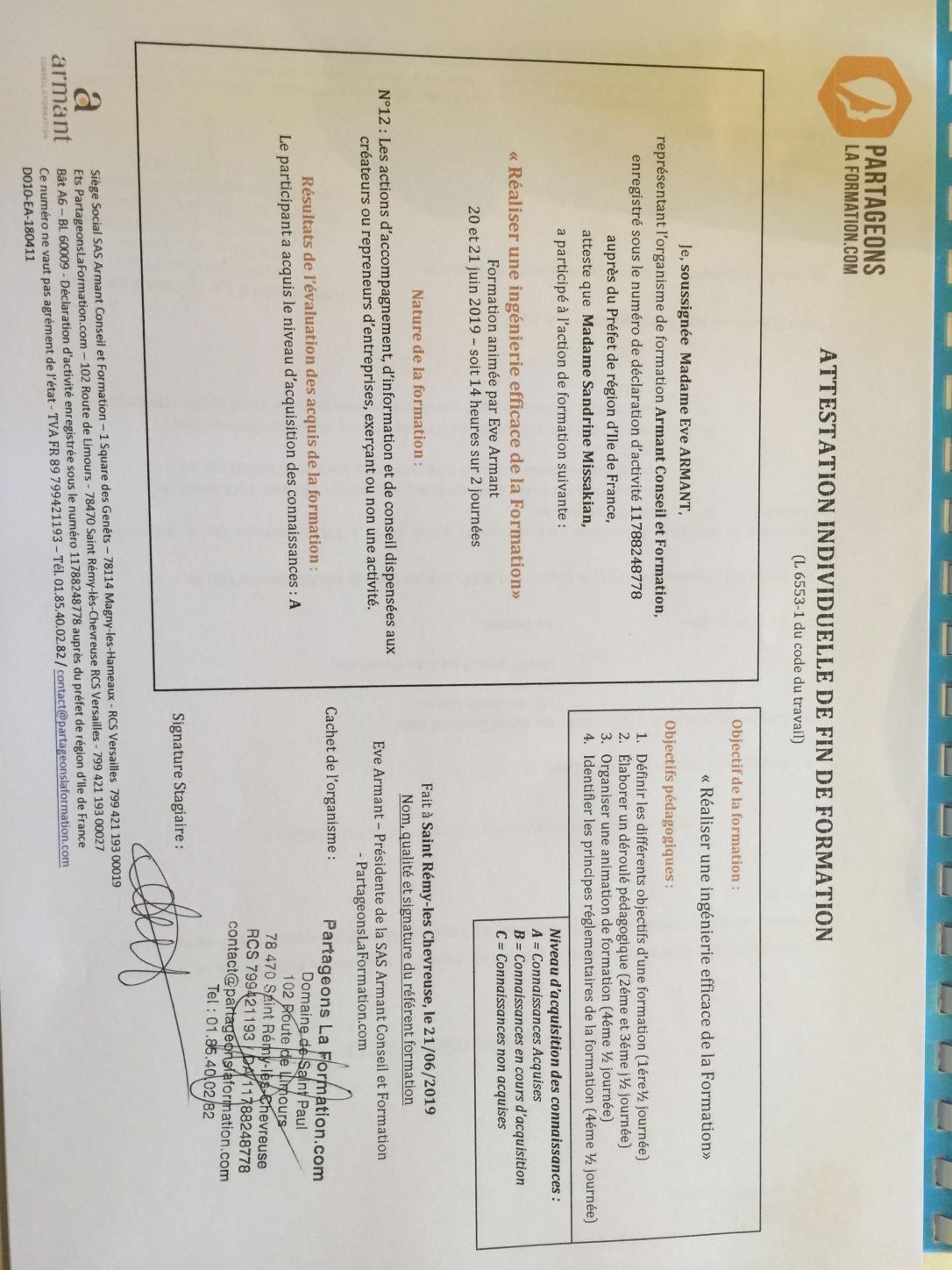 partageons la formation Attestation de fin de formation