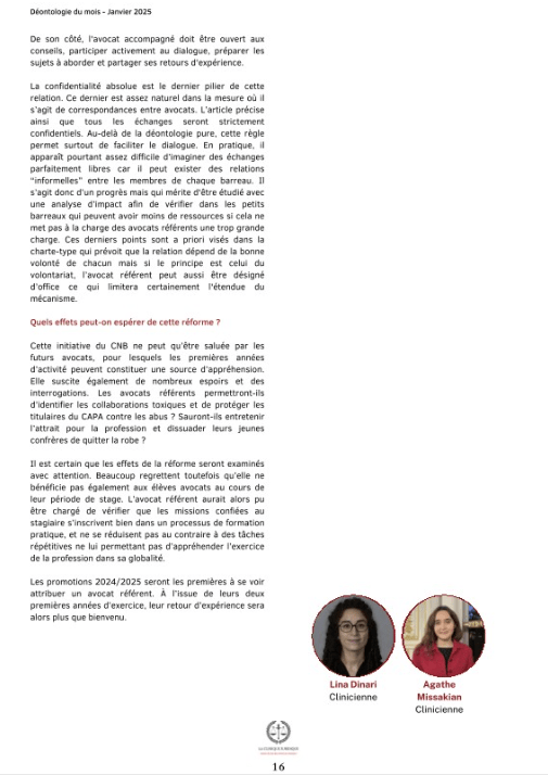 article 📣 Nous sommes heureux de vous présenter la Gazette du mois de janvier, la première de l’année 2025 ! 

• Chronique du mois : La Convention des Nations Unies contre la Cybercriminalité - une avancée majeure dans la lutte contre la criminalité numérique, non sans défis 👨‍💻 par Eléa Wagner 

• Article du mois : Entrée en vigueur du Règlement sur la résilience opérationnelle numérique du secteur financier « DORA » 🏦 par Gabriel Privat 

• Le point procédure : Nullités procédurales : protection des droits ou déni de justice ? 🤔 par Victor Akansel

• Focus du mois : Décret n° 2024-1251 portant diverses mesures de simplification du droit de la commande publique : le retour d’un serpent de mer ? 📑 par Florent Cedziollo 

• Actualité du mois : L'expérimentation des Tribunaux des Affaires Economiques (TAE) : la fin des Tribunaux de commerce ? 🧑‍⚖️ par Melvine Akpabie 

• Déontologie du mois : Référent du jeune avocat : vers un meilleur accompagnement des titulaires du CAPA ? 🥑 par Agathe Missakian et Lina Dinari 
