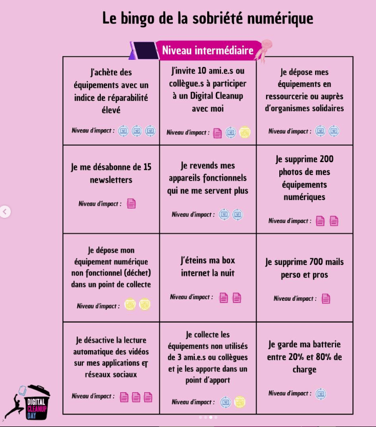 Digital Cleanup day - bingo niveau intermédiaire